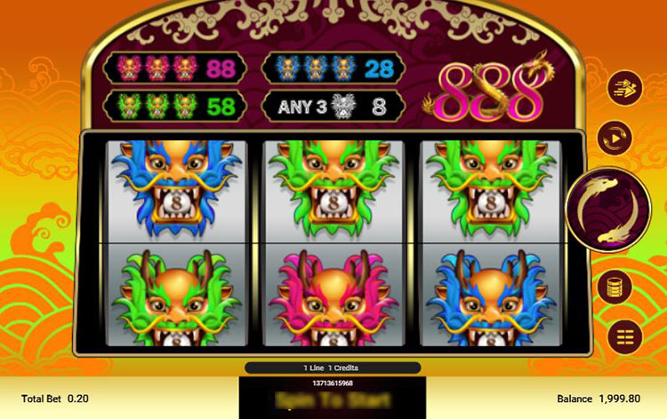 Скриншот игрового автомата 888 с ситуациями барабанами и азиатской тематикой