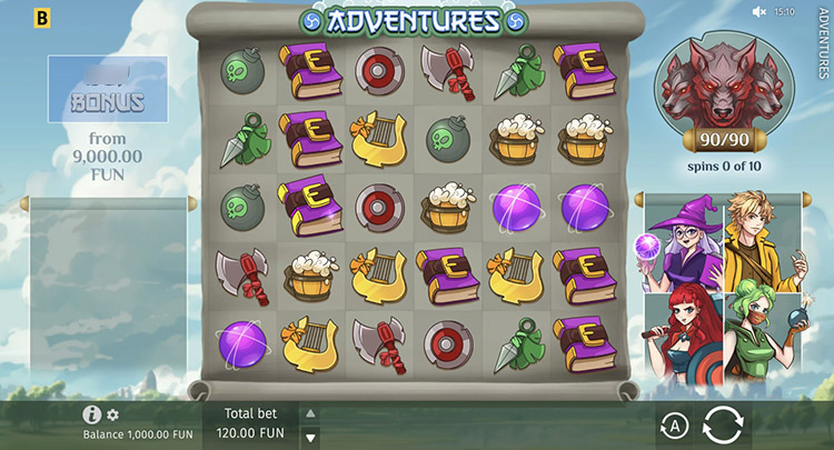 Игровое поле слота Adventures с кластерами символов