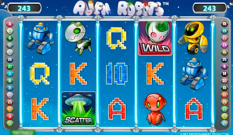 Игровое поле слота Alien Robots с двумя режимами игры'