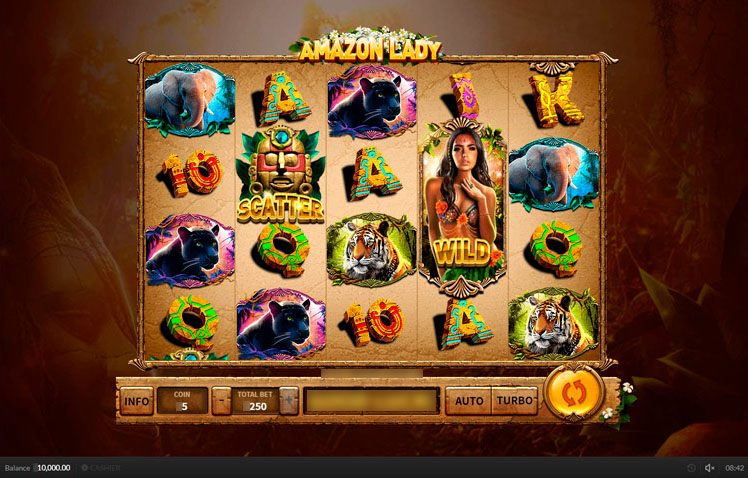 Игровое поле Amazon Lady с барабанами и тропическими символами