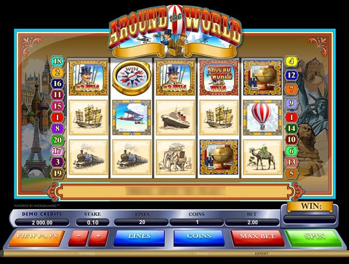 Интерфейс слота Around the World на фоне старинной карты мира