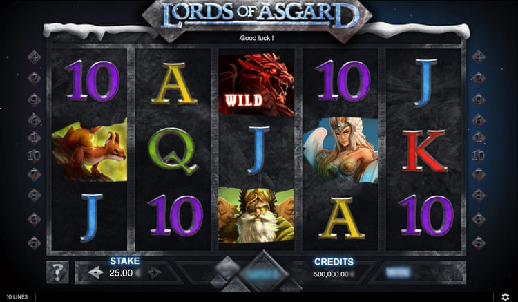 Скрин игрового поля Lords Of Asgard с выделенными линиями выплат
