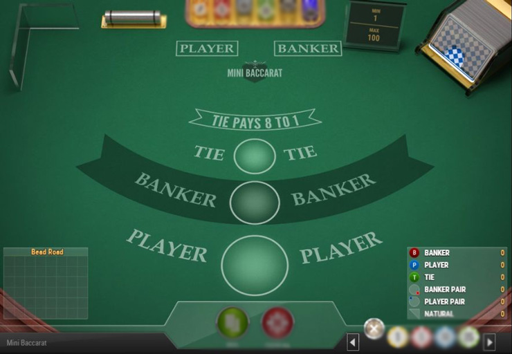 Стол для Mini Baccarat в онлайн-казино с разложенными картами
