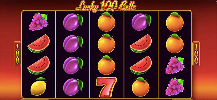 Игровое поле слота Lucky 100 Bells — 5 барабанов, 4 ряда, фруктовые символы