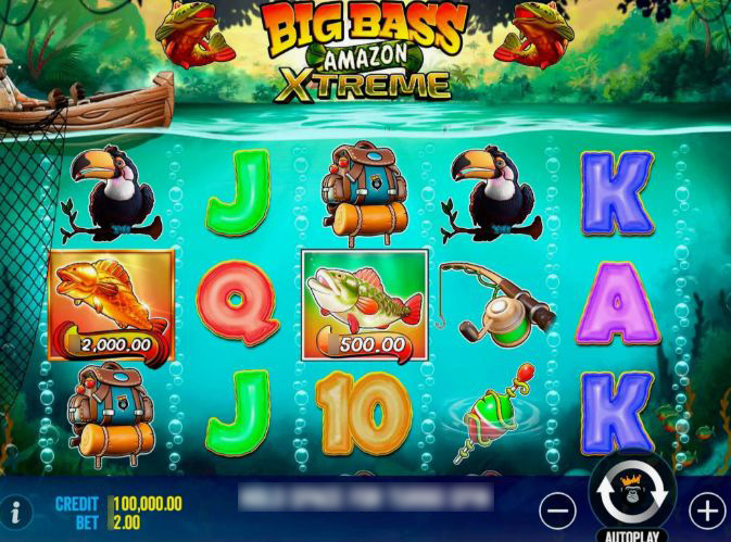 Игровой интерфейс Big Bass Amazon Xtreme с изображениями рыб и рыболова