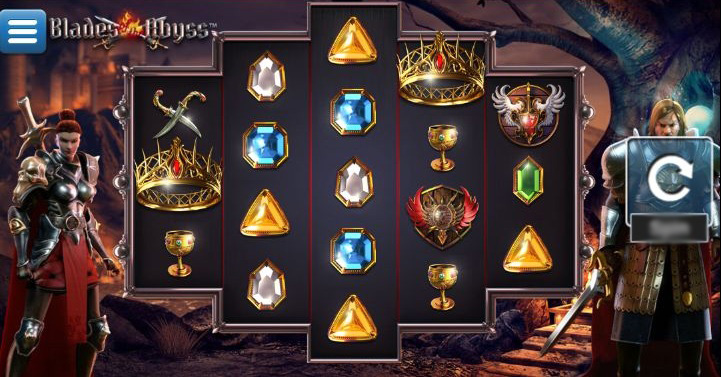 Игровое поле слота Blades Of The Abyss — тёмная атмосфера, магические клинки, пять барабанов
