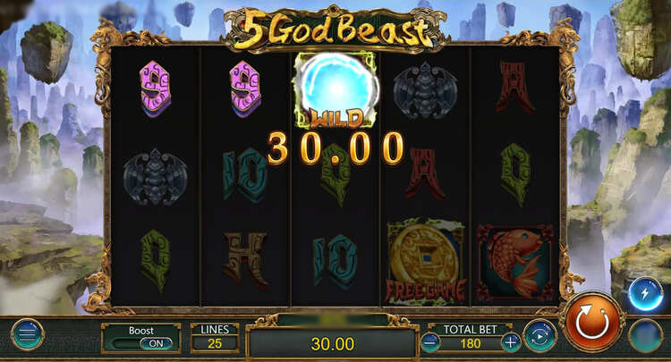 Финальный экран слота 5 God Beasts с крупным выигрышем