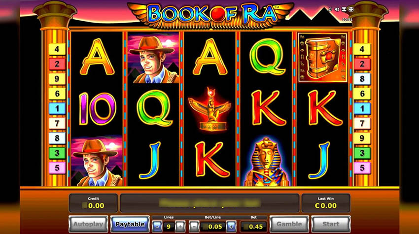 Интерфейс игрового автомата Book of Ra с детализацией элементов управления