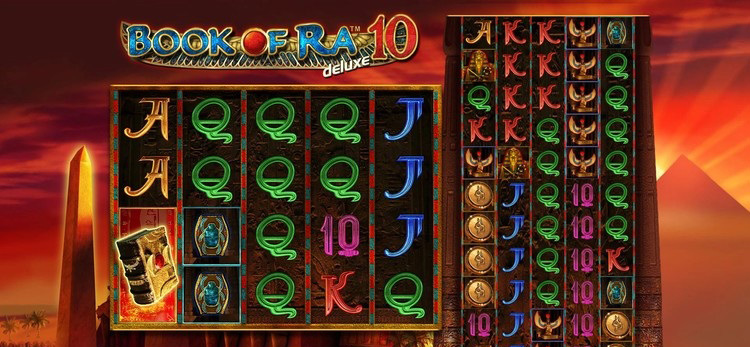 Игровое поле Book of Ra Deluxe 10 с активными символами Книги Ра