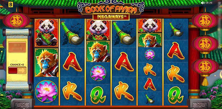 Игровое поле автомата Book Of Panda Megaways с шестью барабанами