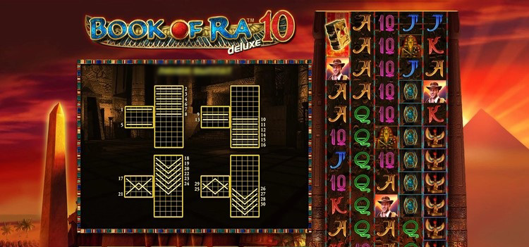 Экран бонусного раунда Book of Ra Deluxe 10 с расширенным символом на барабанах