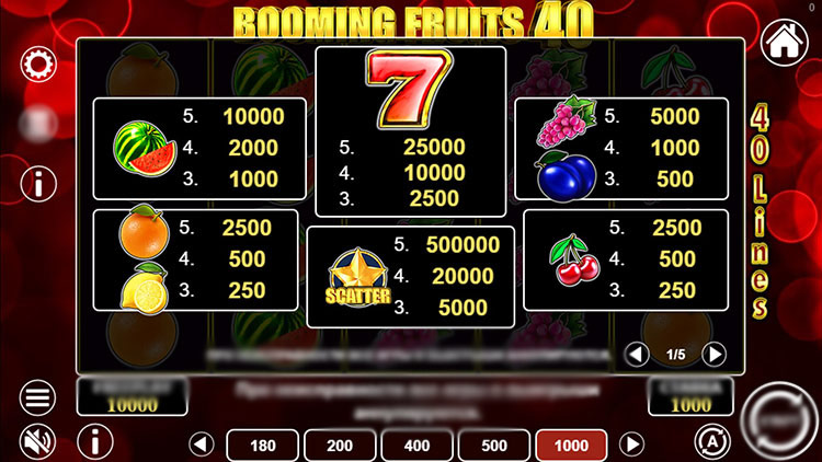 Символ Scatter — звезда в слоте Booming Fruits 40, запускающий 10 бесплатных вращений