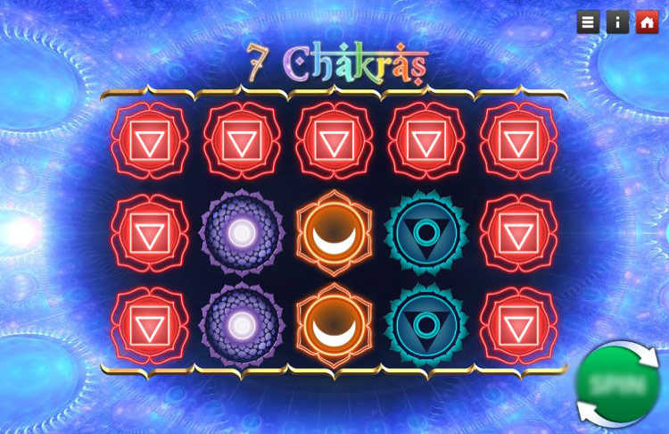 Игровой процесс слота 7 Chakras на мобильном телефоне, демонстрация вращения барабанов