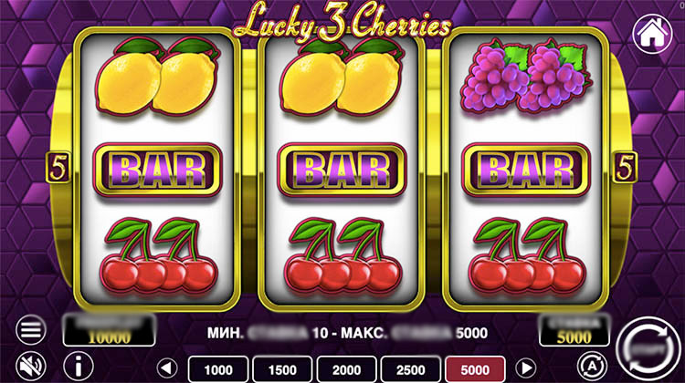 Игровое поле Lucky 3 Cherries с классической сеткой 3x3 и яркими фруктовыми символами