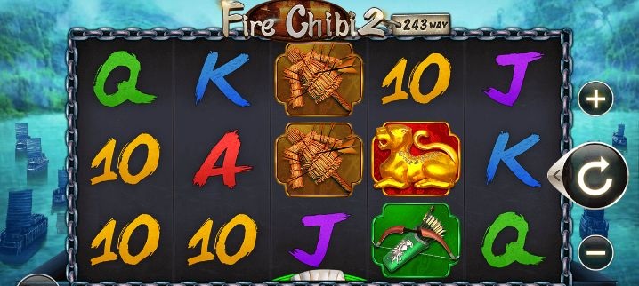 Игровое поле слота Fire Chibi 2 с огненными духами и яркой анимацией