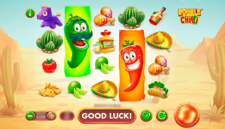 Игровое поле Double Chilli с красным и зеленым перцами чили, мексиканской тематикой и барабанами слота