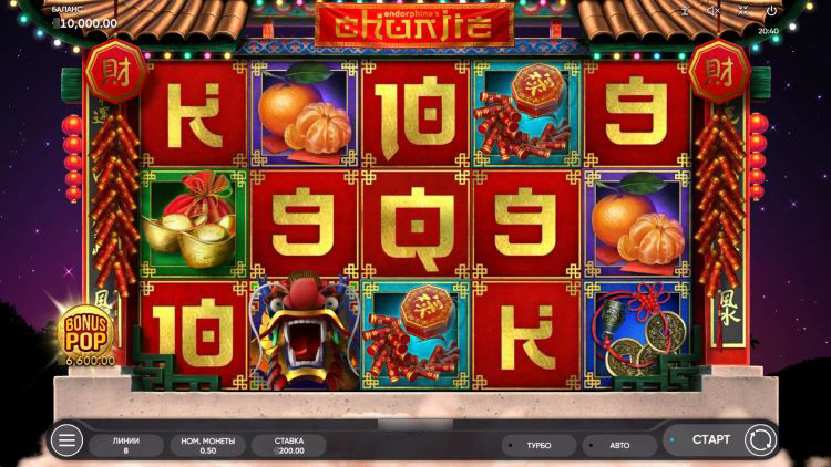 Общий вид игрового поля и логотипа слота Chunjie