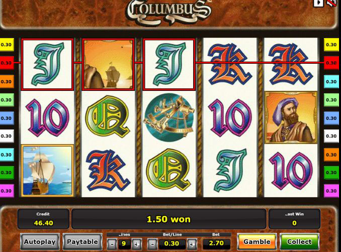 Игровое поле автомата Columbus с символами морских путешествий