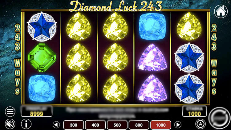 Игровое поле Diamond Luck 243 — 5 барабанов, 3 ряда, 243 способа выиграть, символы драгоценных камней