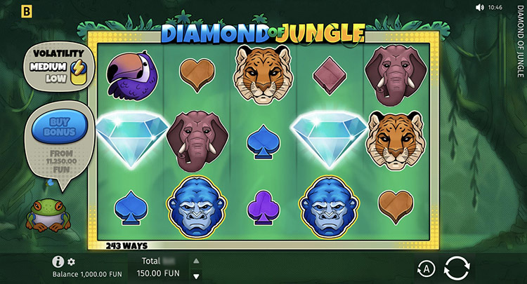 Игровое поле слота Diamond of Jungle с животными-символами