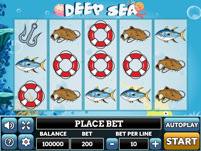 Интерфейс игрового автомата Deep Sea с морской тематикой