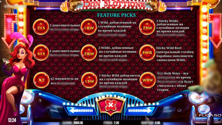 Таблица выплат слота Don Slottione с мафиозными символами и фрутовыми иконками