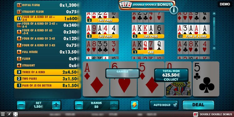 Интерфейс игры с картами и кнопками управления Deal Draw Hold