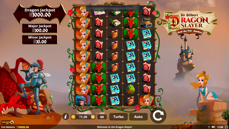 Символы Dragon Slayer на линии выигрыша