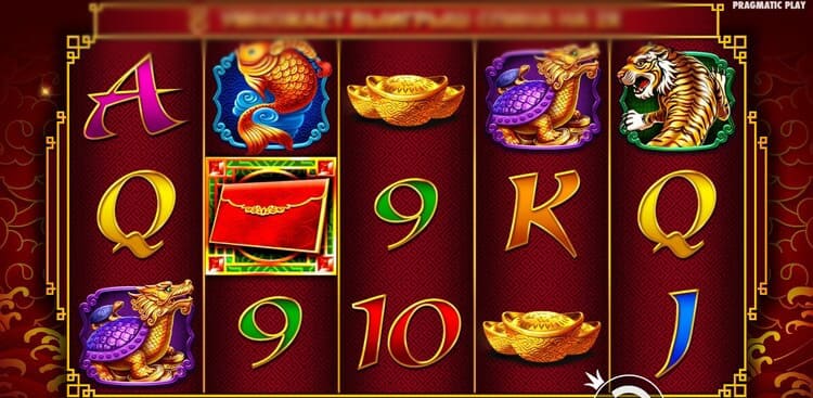 Игровое поле слота 8 Dragons с барабанами и символами в восточном стиле