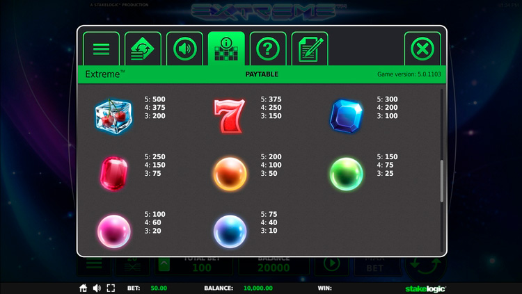 Игровое поле слота Extreme на фоне космоса