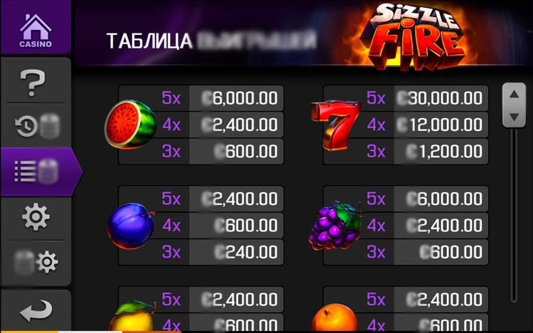 Мобильная версия Sizzle Fire на экране смартфона с удобными кнопками управления и видимыми линиями выплат