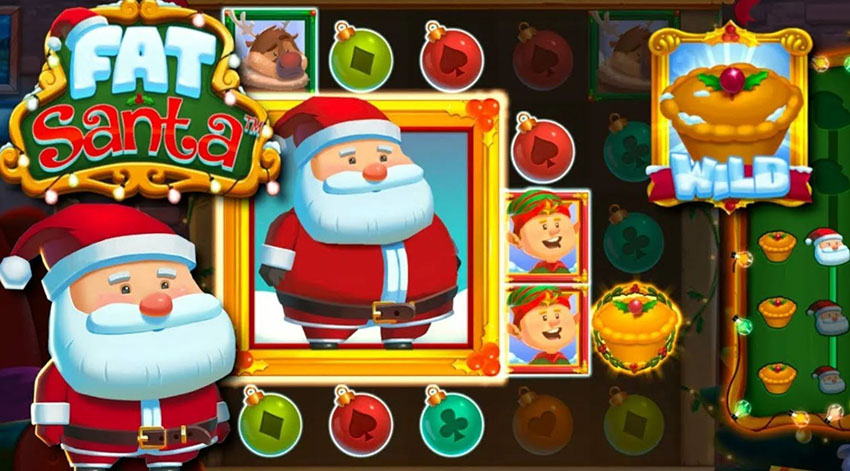 Экран бонусной игры Fat Santa с увеличенным символом Санты 2x2