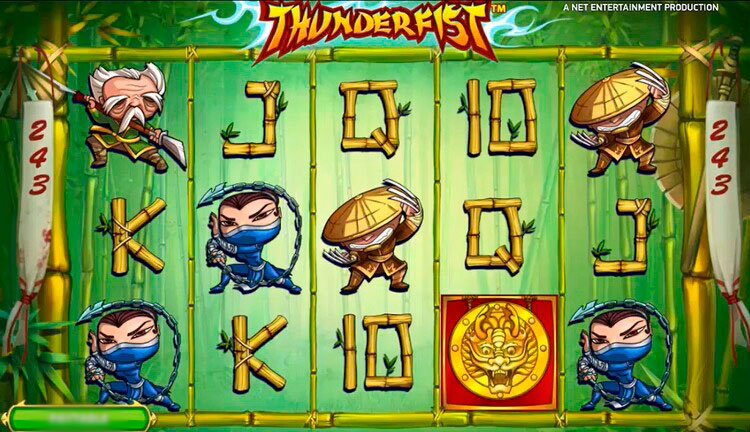 Игровое поле слота Thunderfist с восточной тематикой