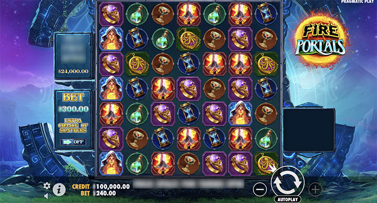 Игровое поле слота Fire Portals с кластерными выплатами