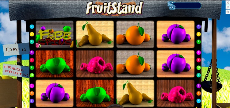 Игровой автомат Fruit Stand с фруктовыми символами и классическими барабанами