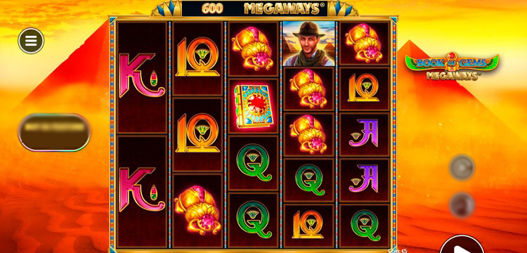 Скриншот игрового поля Book Of Gems Megaways в стиле древнего Египта