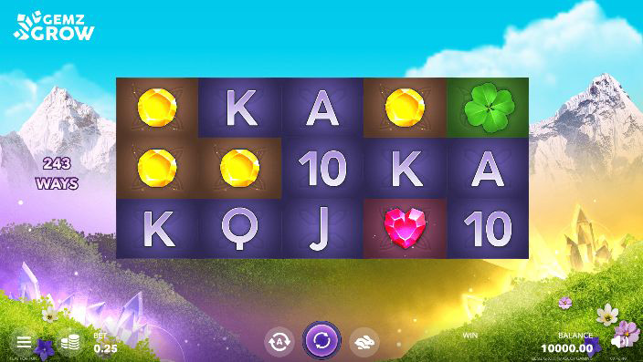 Игровое поле слота Gemz Grow с кристаллами и растущими рядами