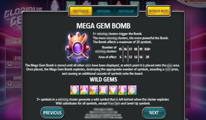 Таблица выплат Glorious Gems — самоцветы, коэффициенты, комбинации из 3–7 символов
