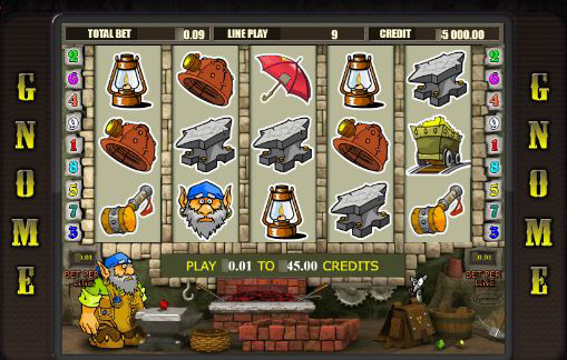 Игровое поле автомата Gnome с барабанами и гномом