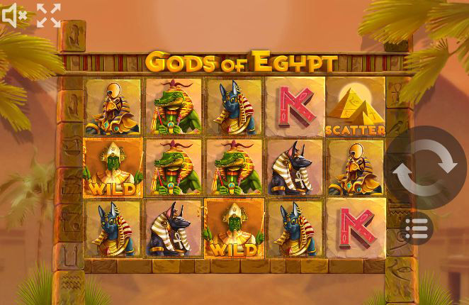 Игровое поле слота Gods of Egypt с символами египетских божеств и пирамид