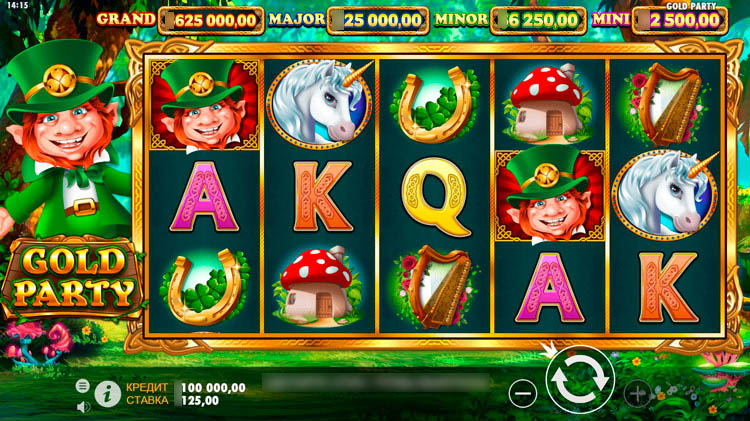 Интерфейс автомата Gold Party с красочными символами