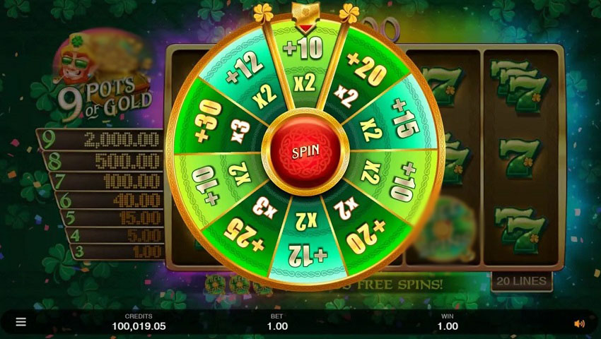 Колесо удачи в бонусном раунде 9 Pots of Gold