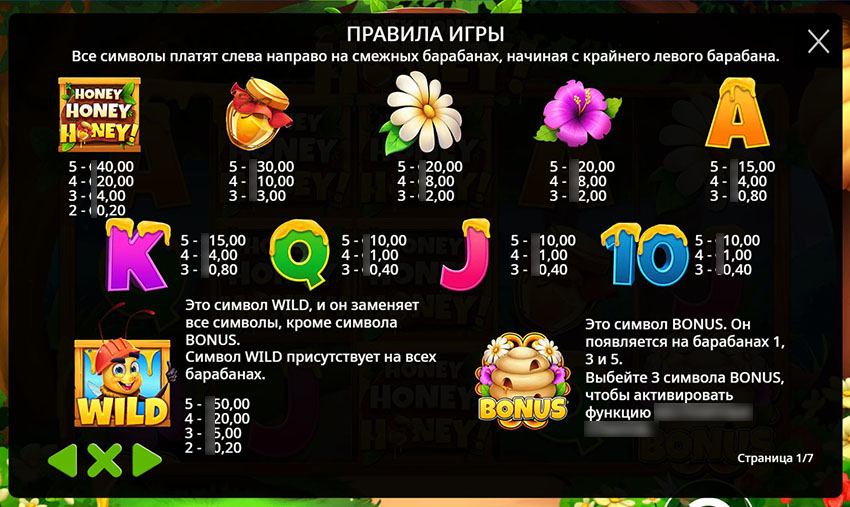 Символы слота Honey Honey Honey - пчела, медведь, банка меда