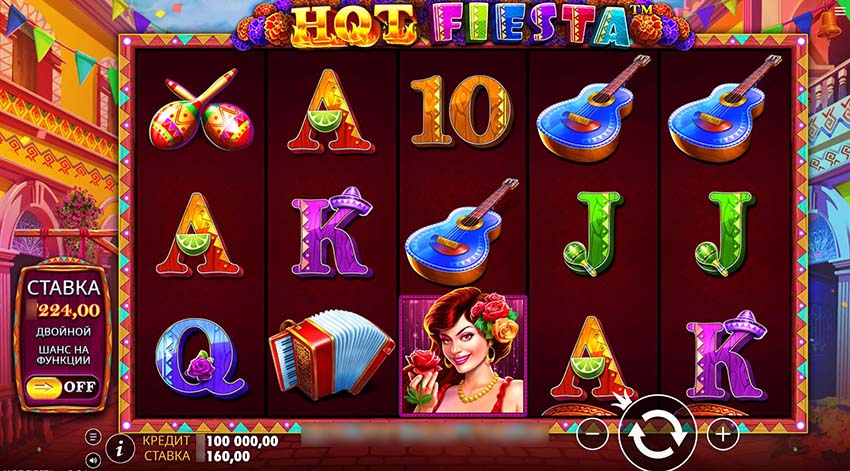 Игровое поле слота Hot Fiesta с яркими символами праздника