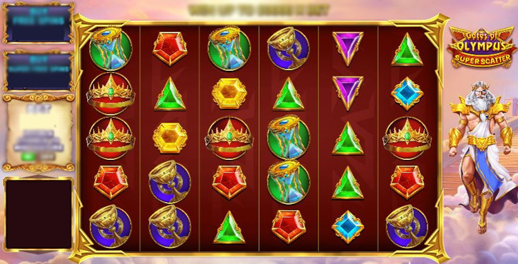 Игровое поле Gates of Olympus Super Scatter с выпавшими символами и множителями