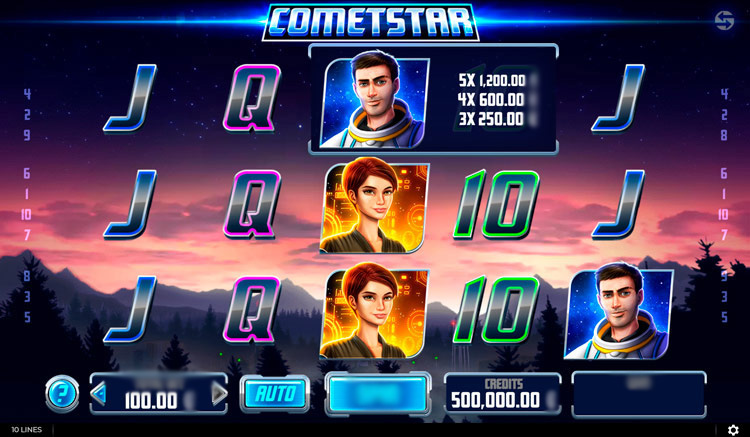 Игровое поле слота CometStar с барабанами и космическим фоном
