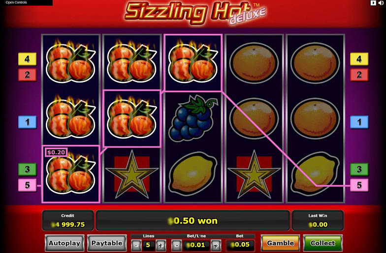 Барабаны Sizzling Hot Deluxe с горящими фруктовыми символами