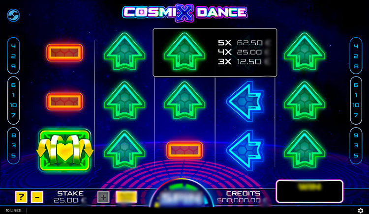 Интерфейс слота Cosmix Dance на фоне космической вечеринки
