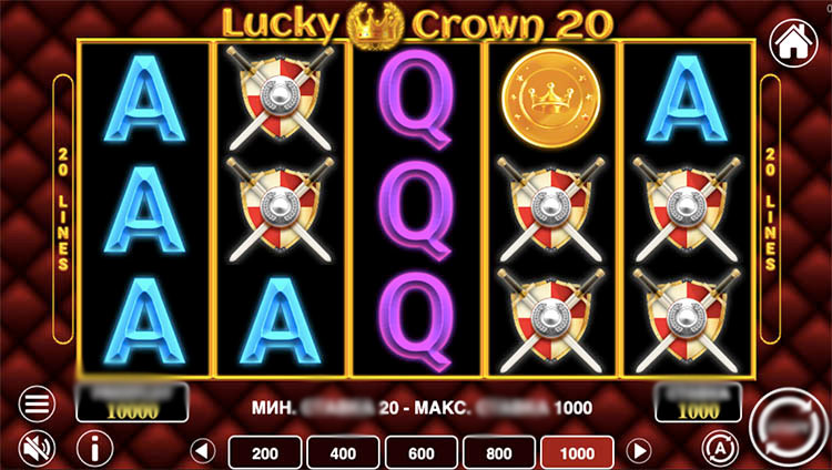 игровое поле Lucky Crown 20 с короной, рыцарской тематикой и символами на барабанах