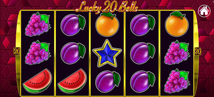 Игровое поле Lucky 20 Bells с фруктами, колоколами, звездой Scatter и классическими барабанами 5x3